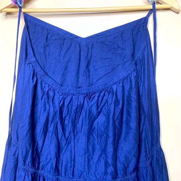 TRYB Tula Shift Dress Blue V Neck Spaghetti Stray Racerback Midi High-Low Hem - Picture 6 of 10